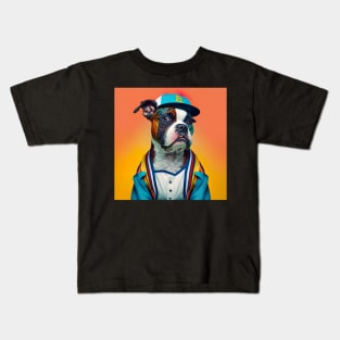 Dog Wearing Baseball Uniform Team Kids T-Shirt